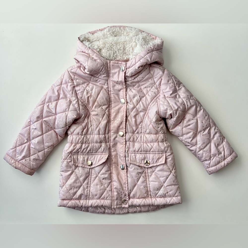 Me Jane Mini pink quilted hooded winter golden stars jacket 2t